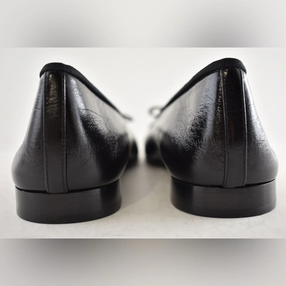 Chanel 26S Black White Crumpled Shiny Lambskin CC Bow Ballet Ballerina Flat 39 - Picture 15 of 16